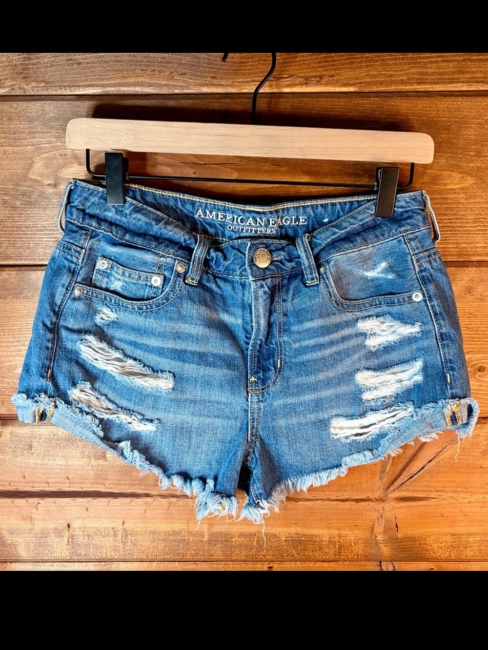 American Eagle Outfitters Women's Ripped Blue Jean Shorts
